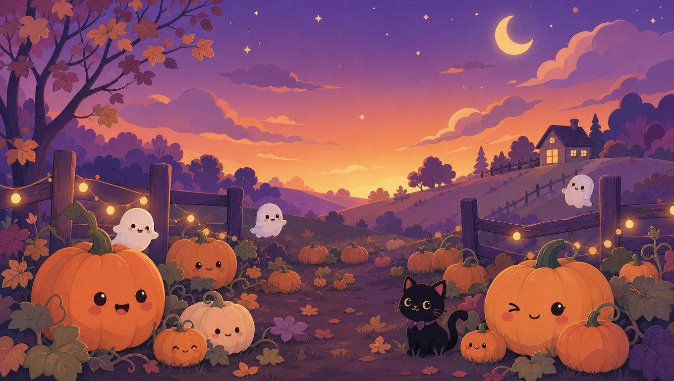 Cute Pumpkin Patch — AI-generated Halloween desktop wallpaper