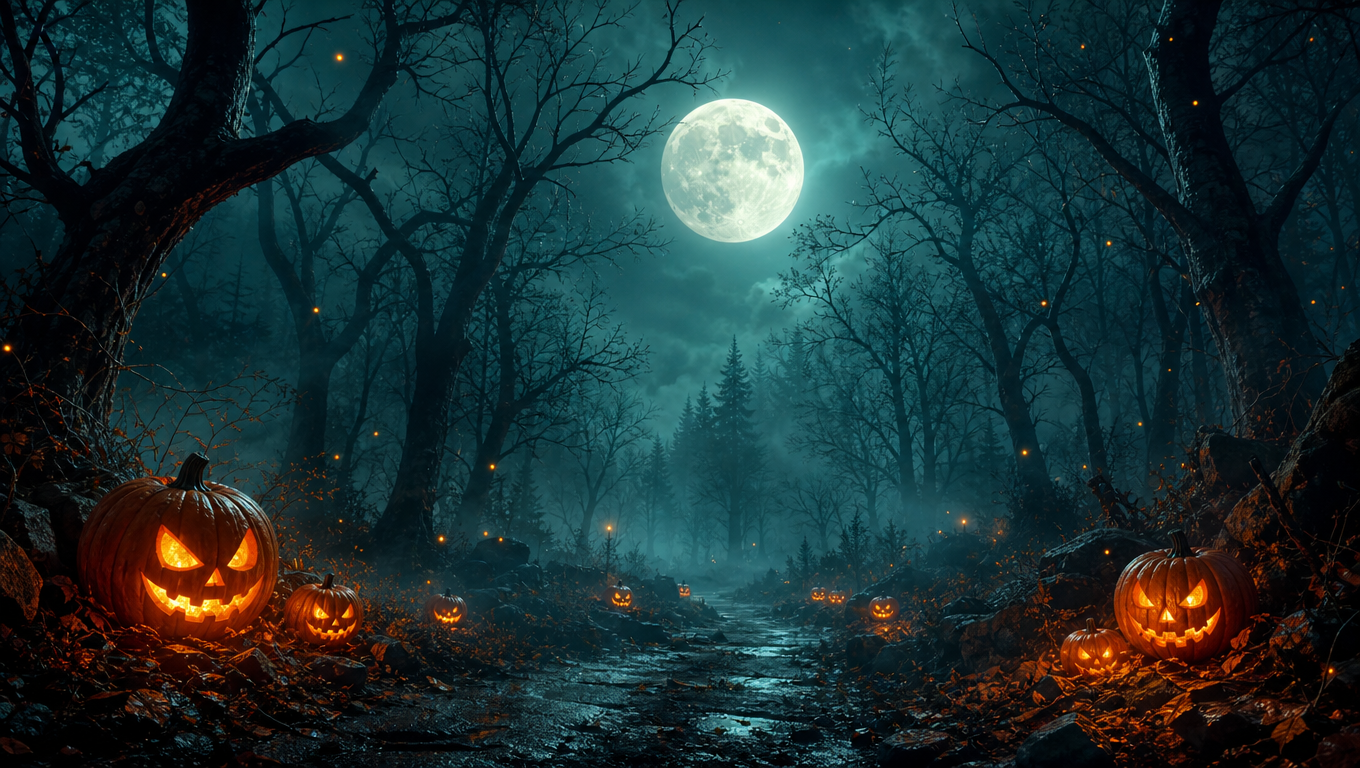 Moonlit Forest Night — AI-generated Halloween desktop wallpaper