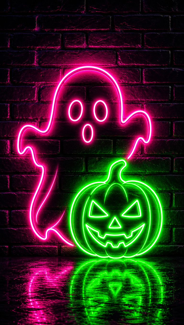 Neon Ghost Glow — AI-generated Halloween phone wallpaper